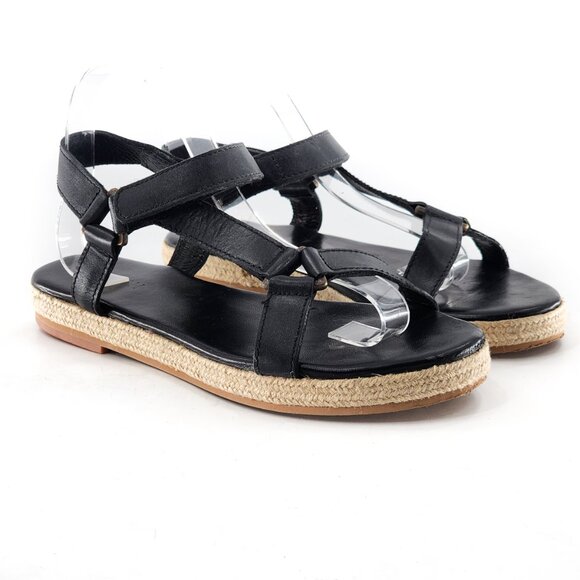 St. Agni Shoes - ST. AGNI Black Leather Espadrille Sandals